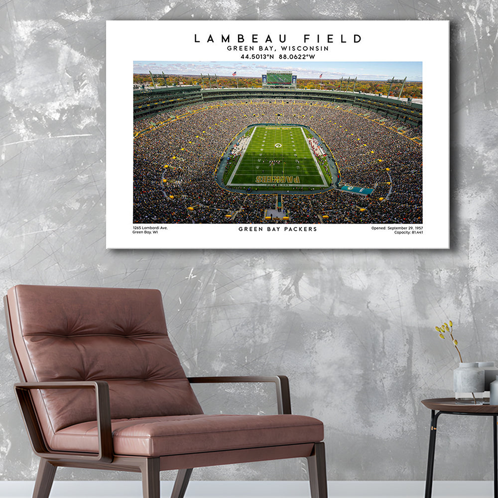 Lambeau Field Print, Green Bay Packers Football Stadium Wall Art, Canvas Print Wall Art, Man Cave Gift