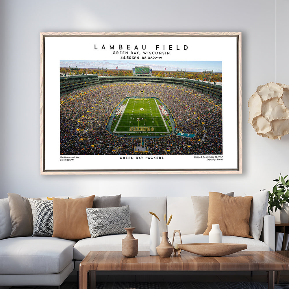 Lambeau Field Print, Green Bay Packers Football Stadium Wall Art, Framed Canvas Print Wall Art