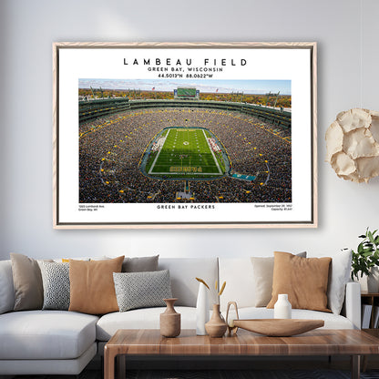 Lambeau Field Print, Green Bay Packers Football Stadium Wall Art, Framed Canvas Print Wall Art
