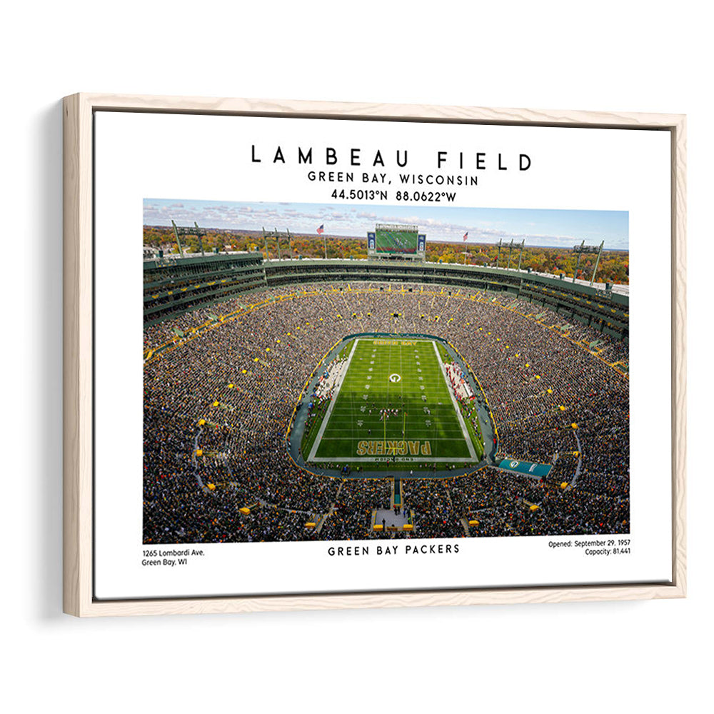 Lambeau Field Print, Green Bay Packers Football Stadium Wall Art, Framed Canvas Print Wall Art