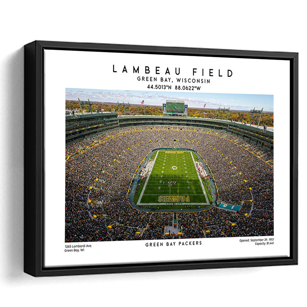 Lambeau Field Print, Green Bay Packers Football Stadium Wall Art, Framed Canvas Print Wall Art