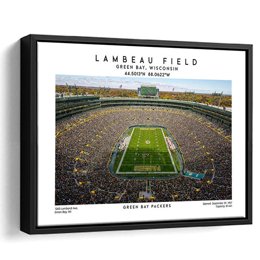 Lambeau Field Print, Green Bay Packers Football Stadium Wall Art, Framed Canvas Print Wall Art
