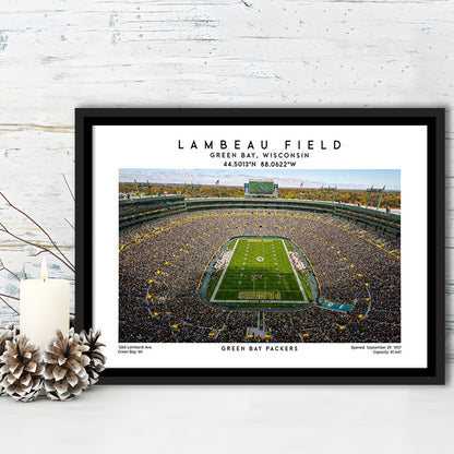 Lambeau Field Print, Green Bay Packers Football Stadium Wall Art, Framed Canvas Print Wall Art