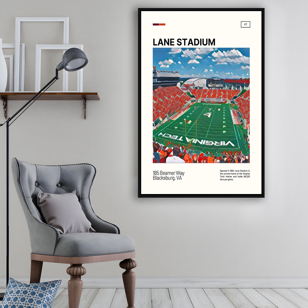 Lane Stadium Print, Virginia Tech Hokies Stadium Canvas Art, Man Cave Gift, Floating Framed Canvas Print Wall Art