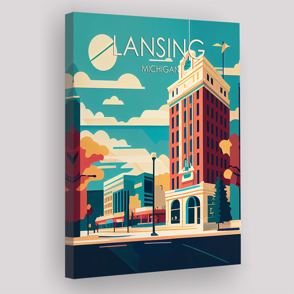 Lansing Michigan Retro Art Print, Lansing City Wall Art, Canvas Print, Painting Canvas, Living Room Decor
