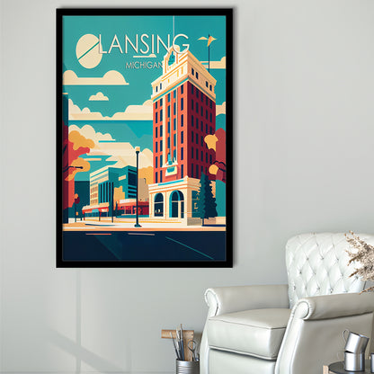 Lansing Michigan Retro Art Print, Lansing City Wall Art, Framed Art Print, Picture Framed, Painting Art