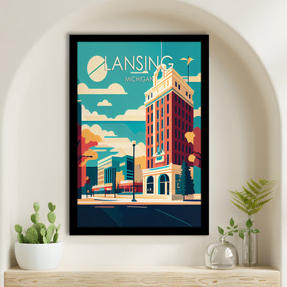 Lansing Michigan Retro Art Print, Lansing City Wall Art, Framed Art Print, Picture Framed, Painting Art