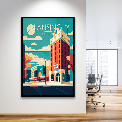 Lansing Michigan Retro Art Print, Lansing City Wall Art, Framed Art Print, Picture Framed, Painting Art