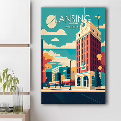 Lansing Michigan Retro Art Print, Lansing City Wall Art, Canvas Print, Painting Canvas, Living Room Decor