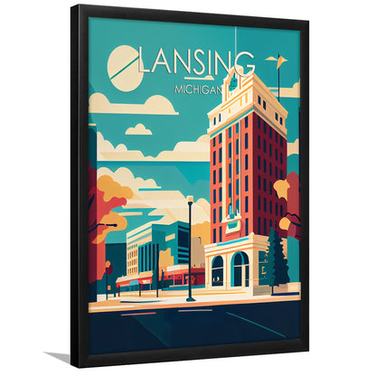 Lansing Michigan Retro Art Print, Lansing City Wall Art, Framed Art Print, Picture Framed, Painting Art