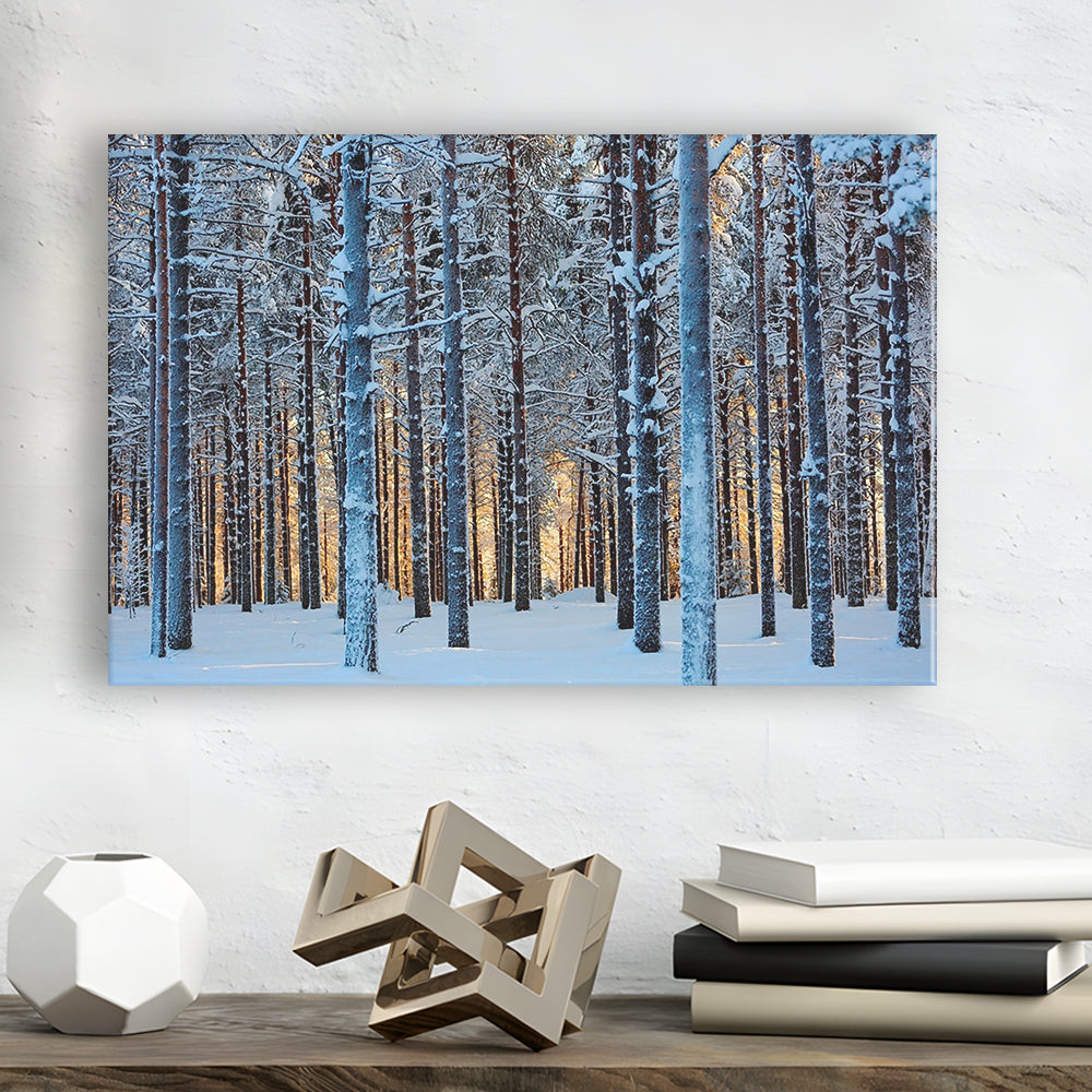 Lapland Woods In Winter At Sunset Kuusamo Finland Large Stretched Canvas, Cavas Print Wall Art Hom Decor