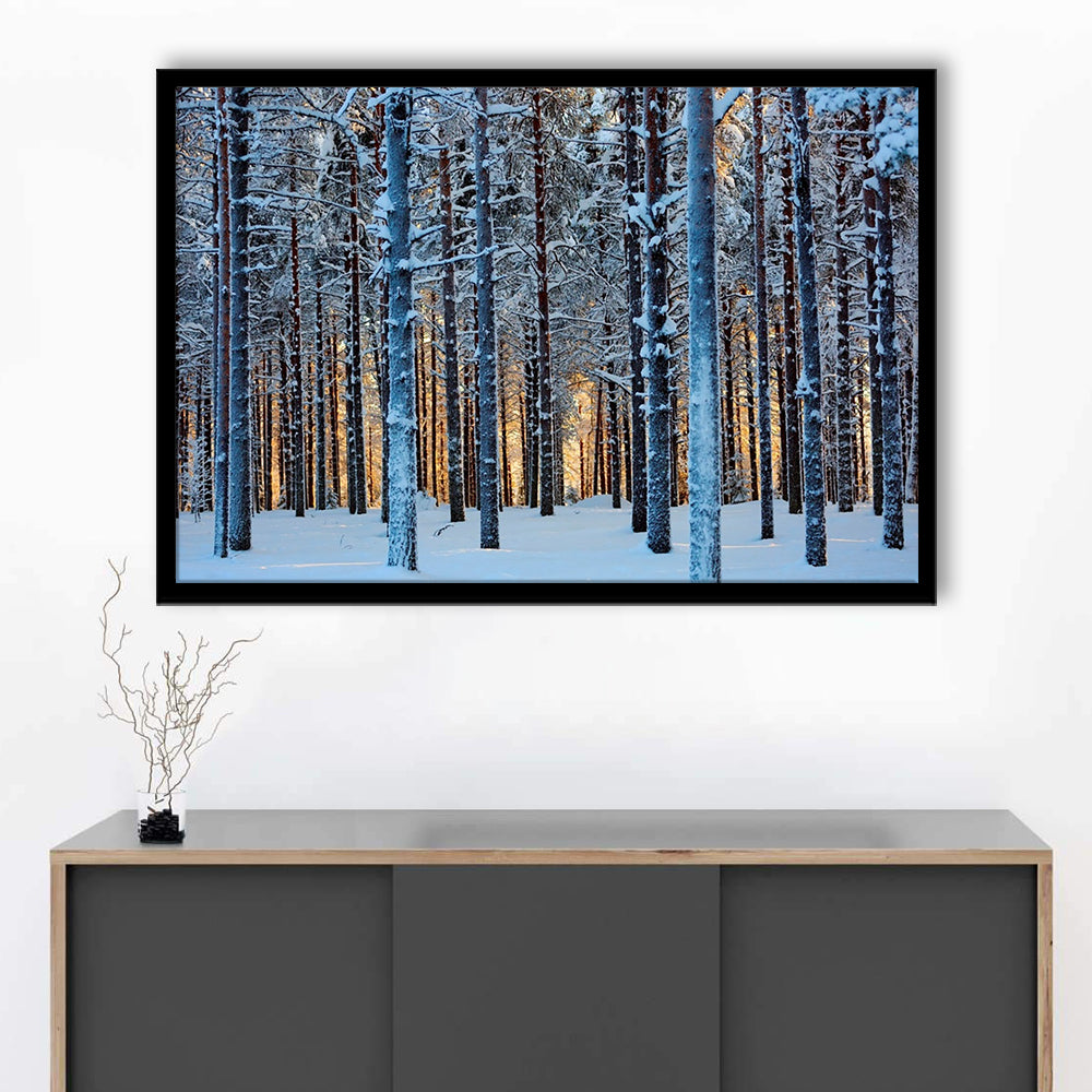 Lapland Woods In Winter At Sunset Kuusamo Finland LargeArt Prints, Framed Art Print, Picture Framed