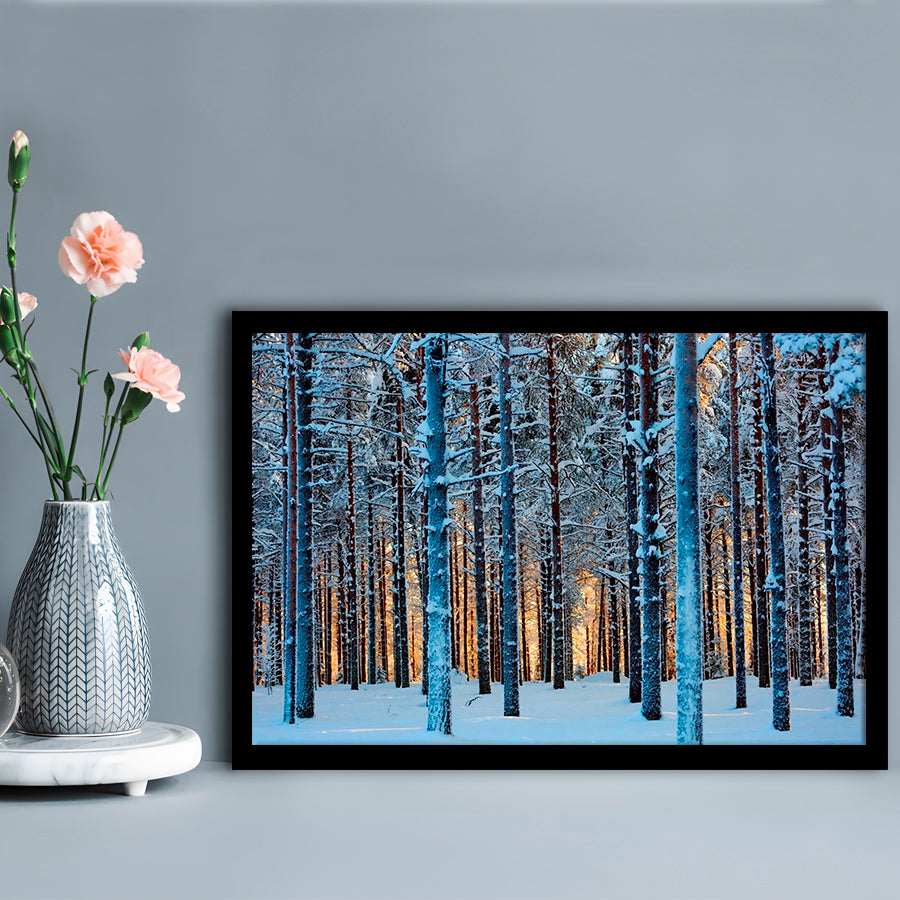 Lapland Woods In Winter At Sunset Kuusamo Finland LargeArt Prints, Framed Art Print, Picture Framed