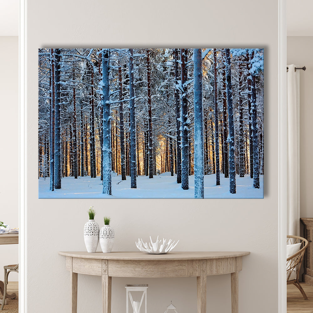 Lapland Woods In Winter At Sunset Kuusamo Finland Large Stretched Canvas, Cavas Print Wall Art Hom Decor