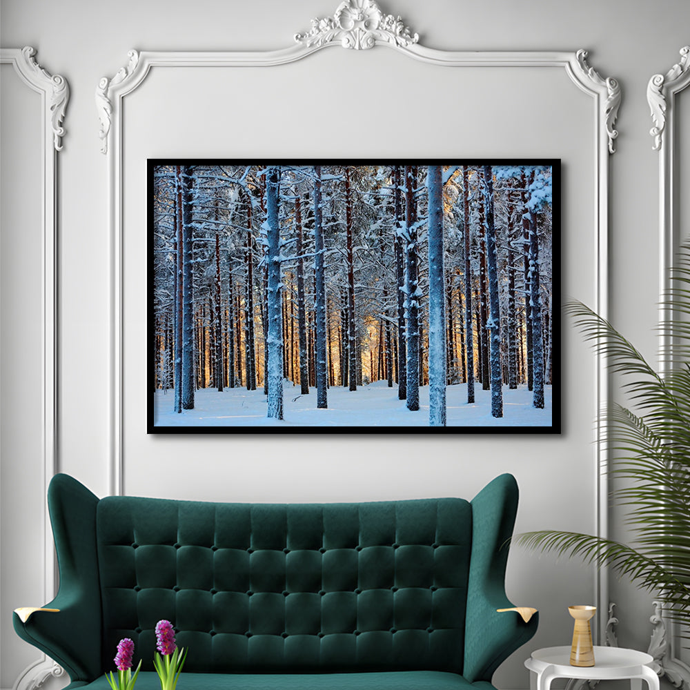 Lapland Woods In Winter At Sunset Kuusamo Finland LargeArt Prints, Framed Art Print, Picture Framed
