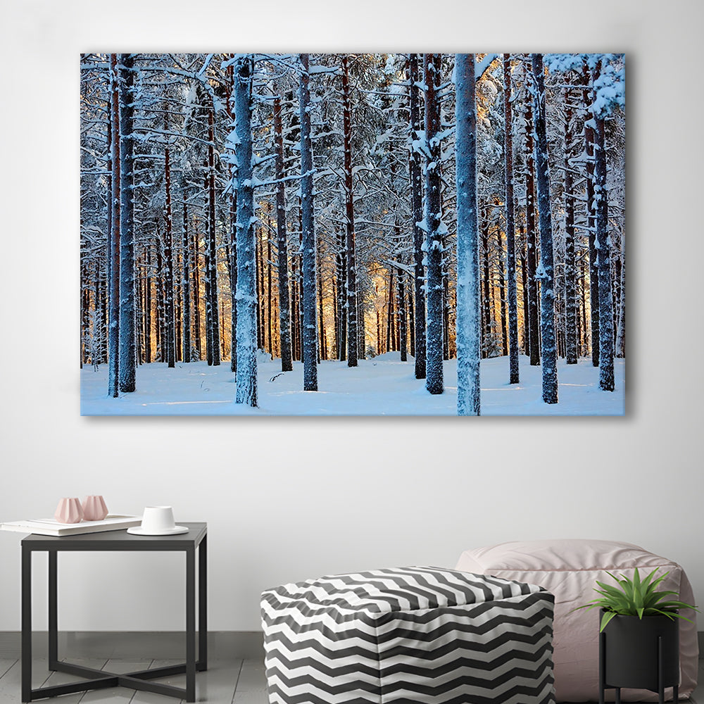 Lapland Woods In Winter At Sunset Kuusamo Finland Large Stretched Canvas, Cavas Print Wall Art Hom Decor