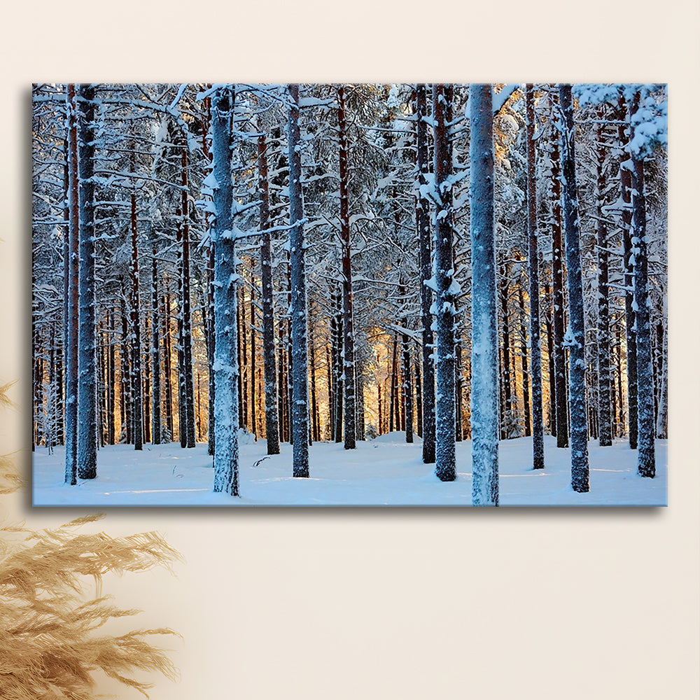 Lapland Woods In Winter At Sunset Kuusamo Finland Large Stretched Canvas, Cavas Print Wall Art Hom Decor