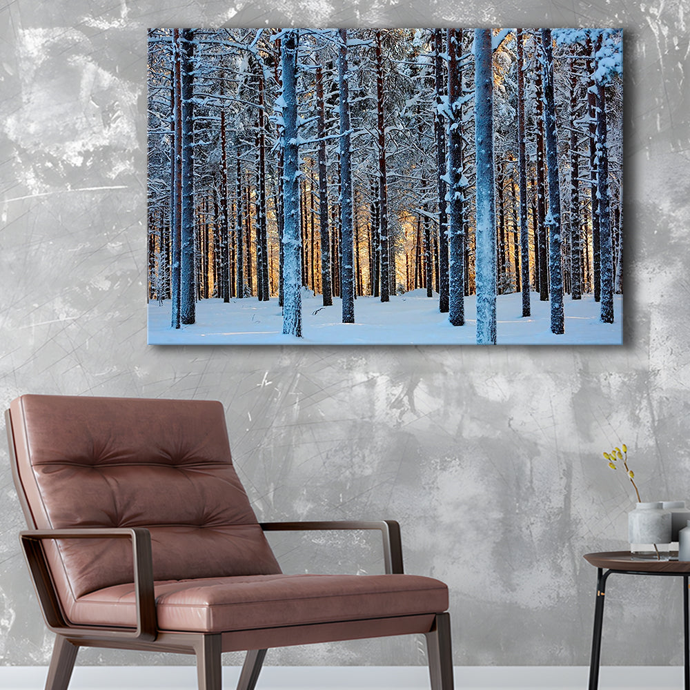 Lapland Woods In Winter At Sunset Kuusamo Finland Large Stretched Canvas, Cavas Print Wall Art Hom Decor