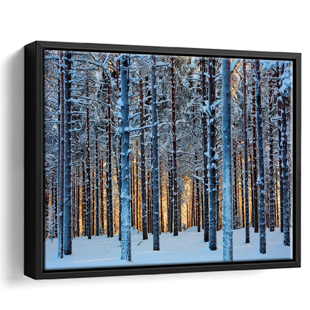 Lapland Woods In Winter At Sunset Kuusamo Finland Large Stretched Canvas, Framed Cavas Print, Floating Frame