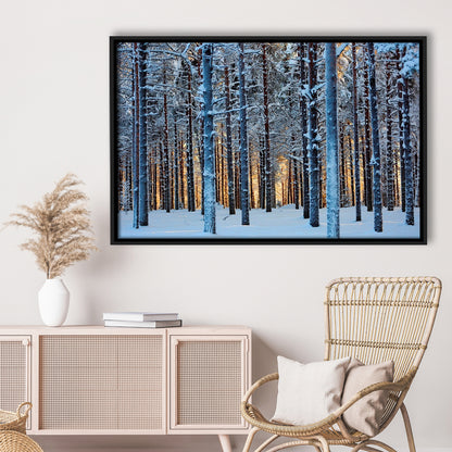 Lapland Woods In Winter At Sunset Kuusamo Finland Large Stretched Canvas, Framed Cavas Print, Floating Frame