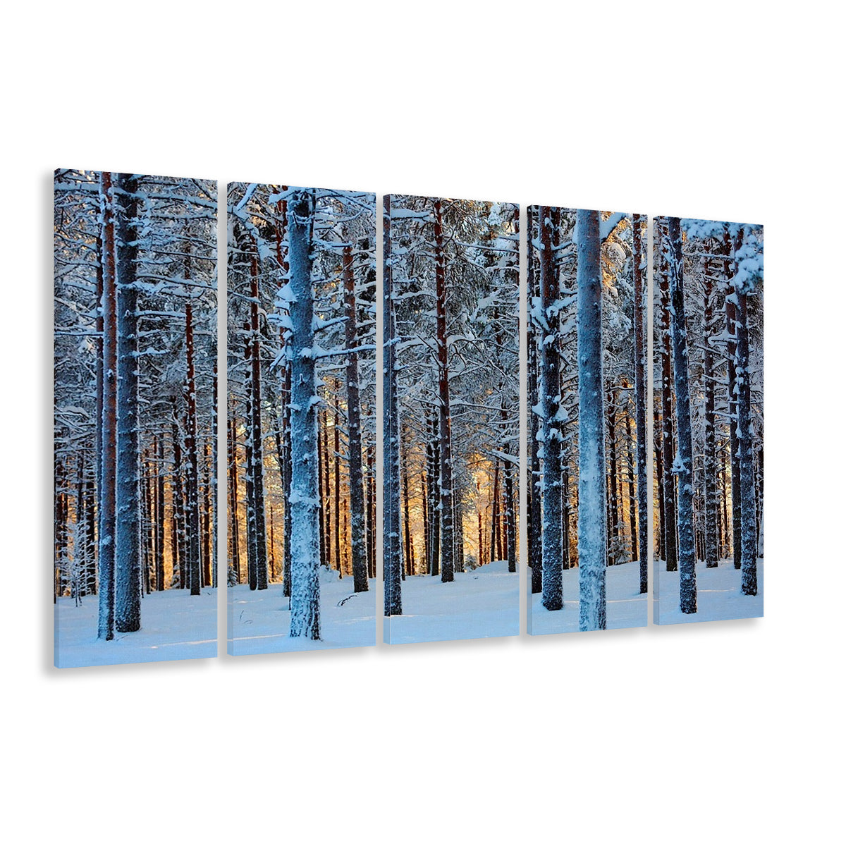Lapland Woods In Winter At Sunset Kuusamo Finland Large Stretched Canvas, 5 Piece B Extra Large Cavas Print Wall Art Decor