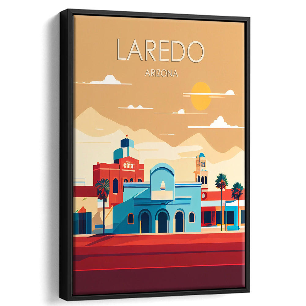 Laredo Arizona Retro Art Print, Laredo City Wall Art, Floating Framed Canvas Print, Framed Picture, Painting Canvas