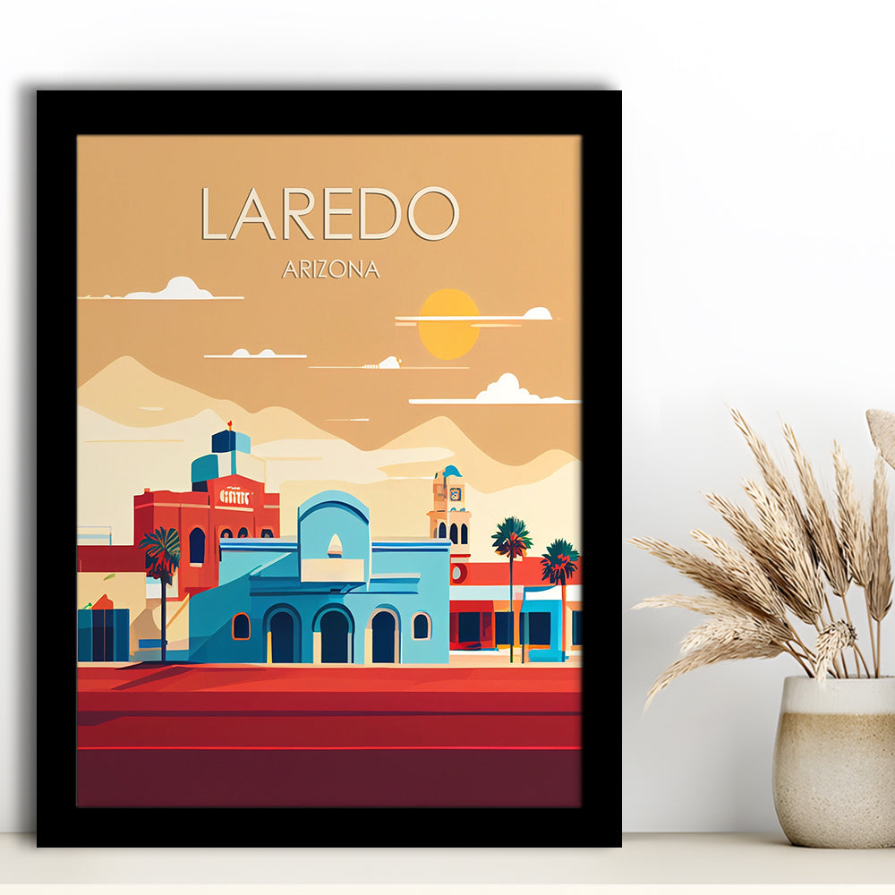 Laredo Arizona Retro Art Print, Laredo City Wall Art, Framed Art Print, Picture Framed, Painting Art