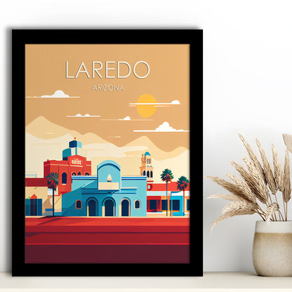 Laredo Arizona Retro Art Print, Laredo City Wall Art, Framed Art Print, Picture Framed, Painting Art