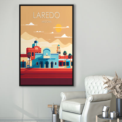Laredo Arizona Retro Art Print, Laredo City Wall Art, Floating Framed Canvas Print, Framed Picture, Painting Canvas