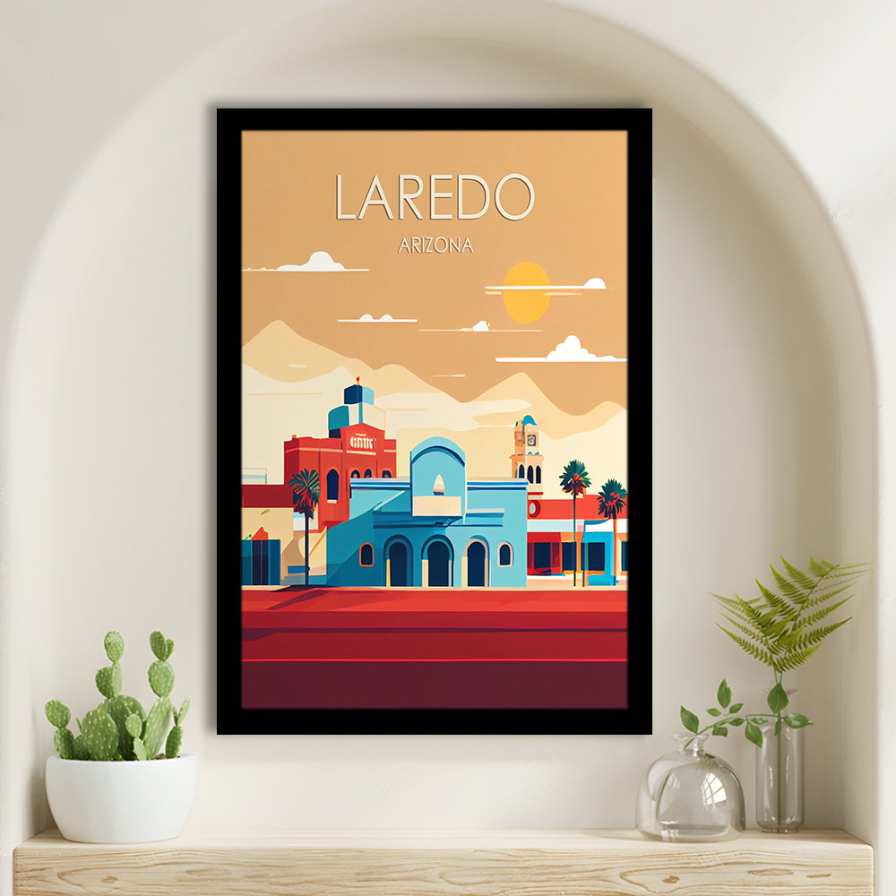 Laredo Arizona Retro Art Print, Laredo City Wall Art, Framed Art Print, Picture Framed, Painting Art