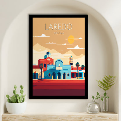 Laredo Arizona Retro Art Print, Laredo City Wall Art, Framed Art Print, Picture Framed, Painting Art