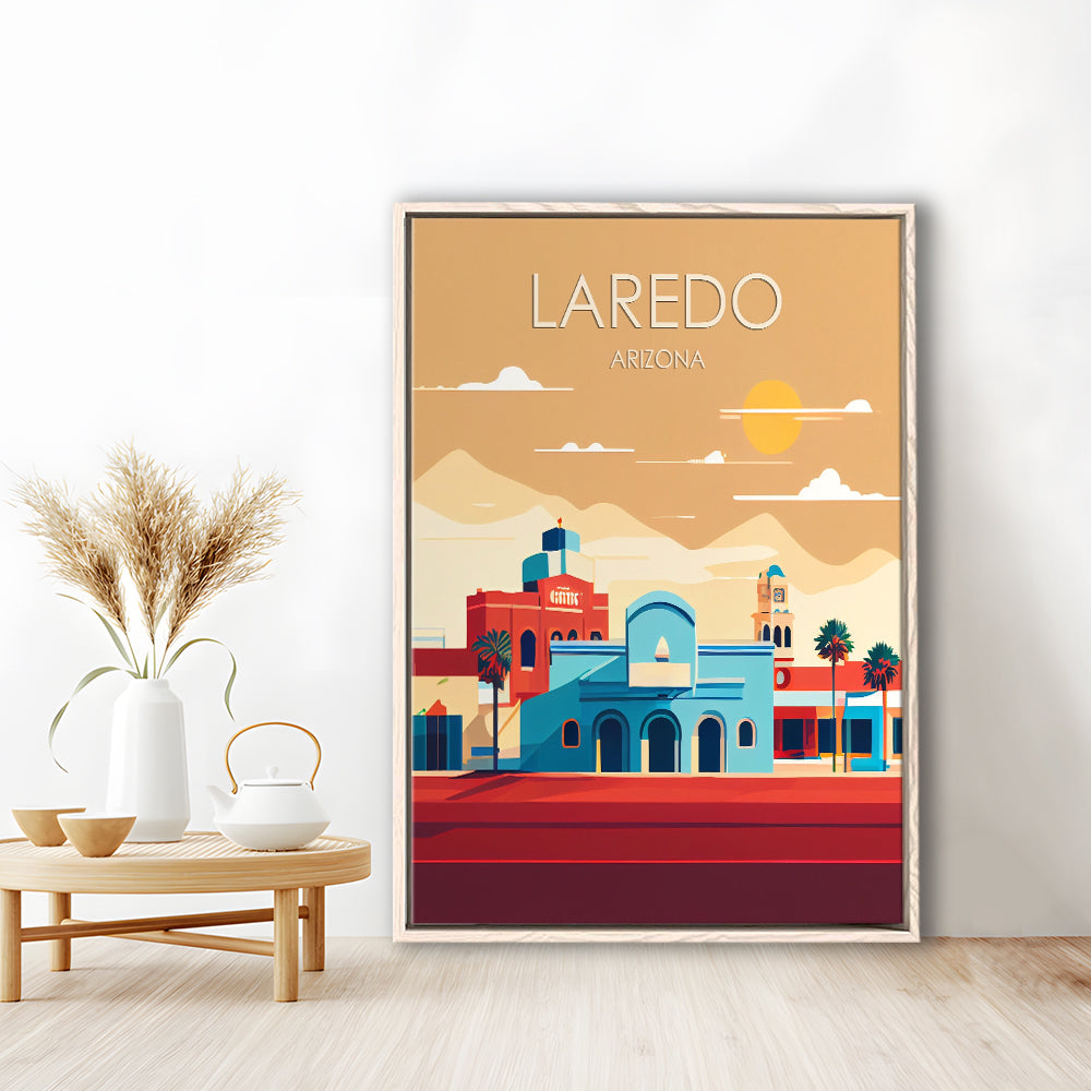 Laredo Arizona Retro Art Print, Laredo City Wall Art, Floating Framed Canvas Print, Framed Picture, Painting Canvas