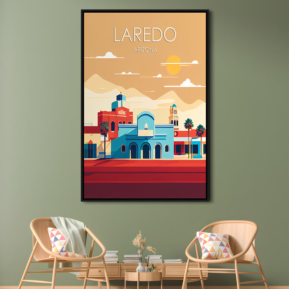 Laredo Arizona Retro Art Print, Laredo City Wall Art, Floating Framed Canvas Print, Framed Picture, Painting Canvas