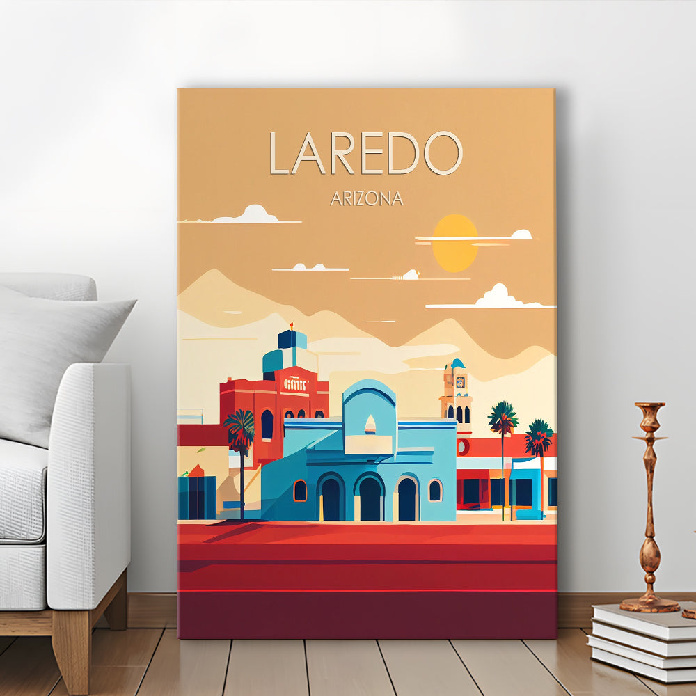 Laredo Arizona Retro Art Print, Laredo City Wall Art, Canvas Print, Painting Canvas, Living Room Decor