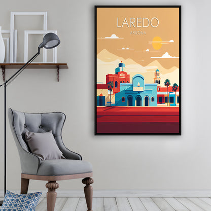 Laredo Arizona Retro Art Print, Laredo City Wall Art, Floating Framed Canvas Print, Framed Picture, Painting Canvas