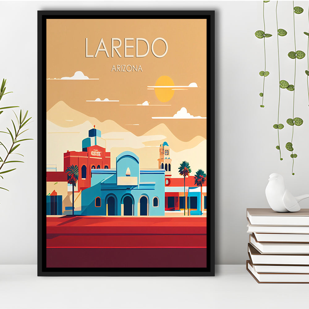Laredo Arizona Retro Art Print, Laredo City Wall Art, Floating Framed Canvas Print, Framed Picture, Painting Canvas