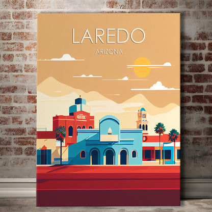 Laredo Arizona Retro Art Print, Laredo City Wall Art, Canvas Print, Painting Canvas, Living Room Decor