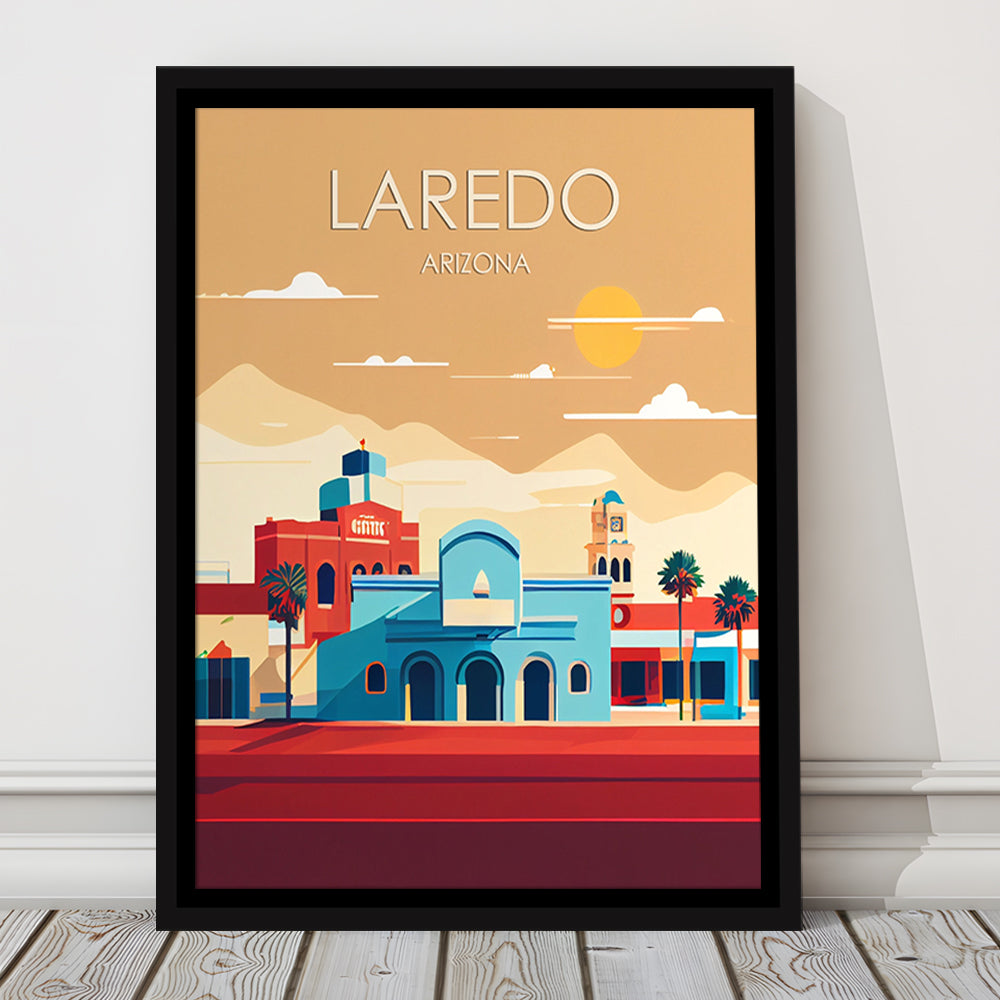 Laredo Arizona Retro Art Print, Laredo City Wall Art, Floating Framed Canvas Print, Framed Picture, Painting Canvas