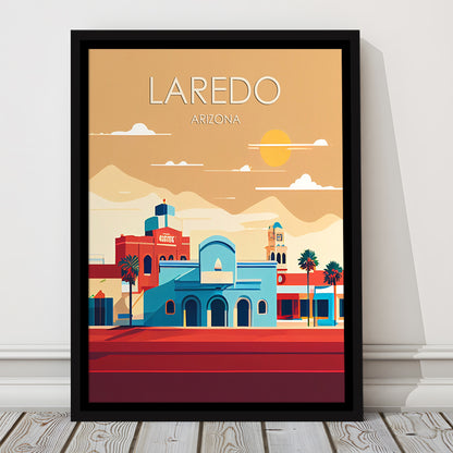 Laredo Arizona Retro Art Print, Laredo City Wall Art, Floating Framed Canvas Print, Framed Picture, Painting Canvas