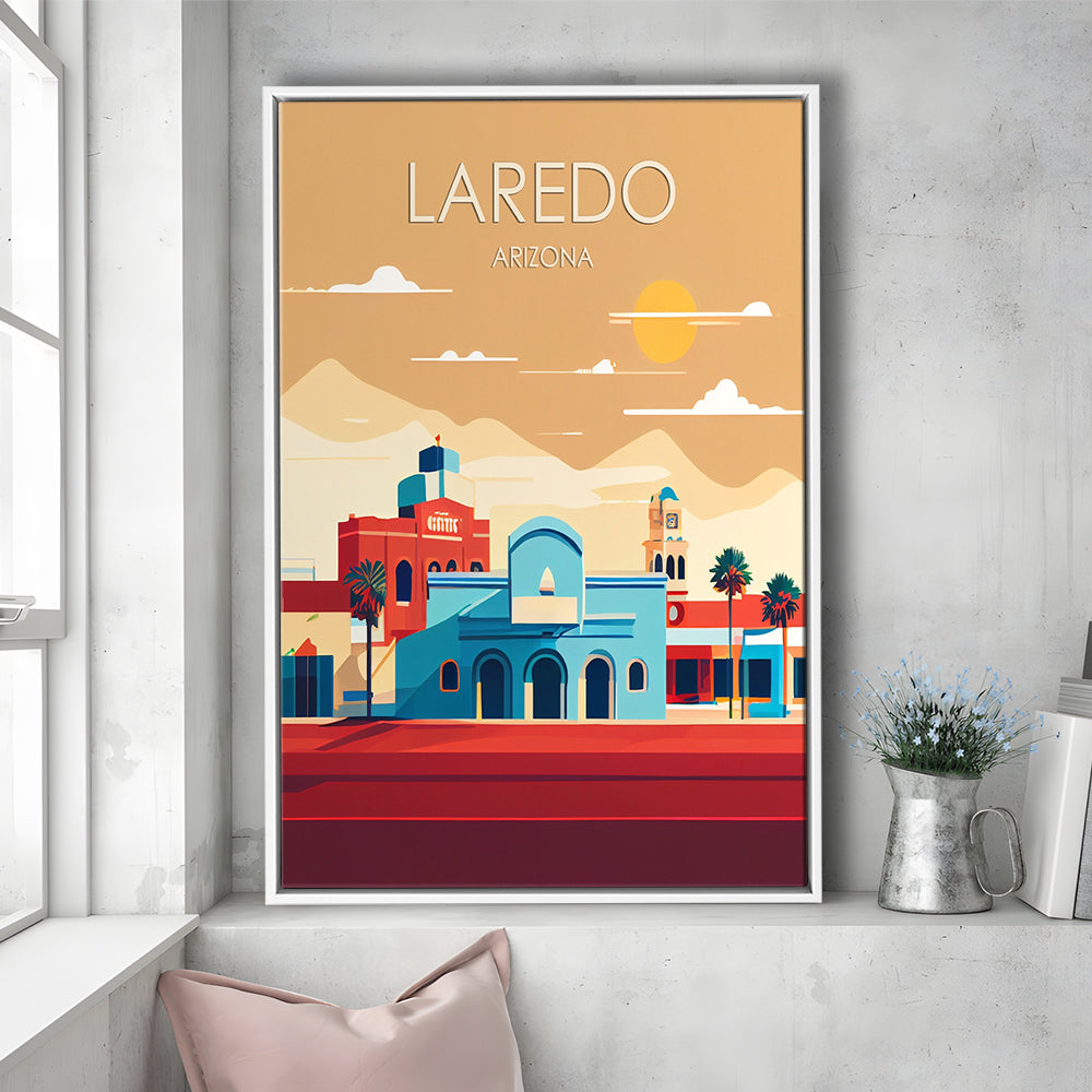 Laredo Arizona Retro Art Print, Laredo City Wall Art, Floating Framed Canvas Print, Framed Picture, Painting Canvas