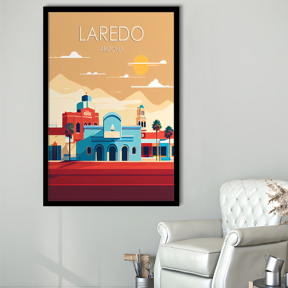 Laredo Arizona Retro Art Print, Laredo City Wall Art, Framed Art Print, Picture Framed, Painting Art