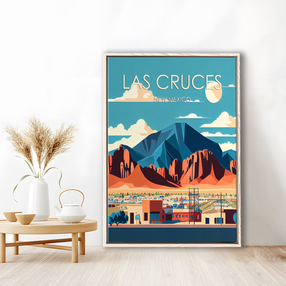 Las Cruces New Mexico Retro Art Print, Las Cruces City Wall Art, Floating Framed Canvas Print, Framed Picture, Painting Canvas