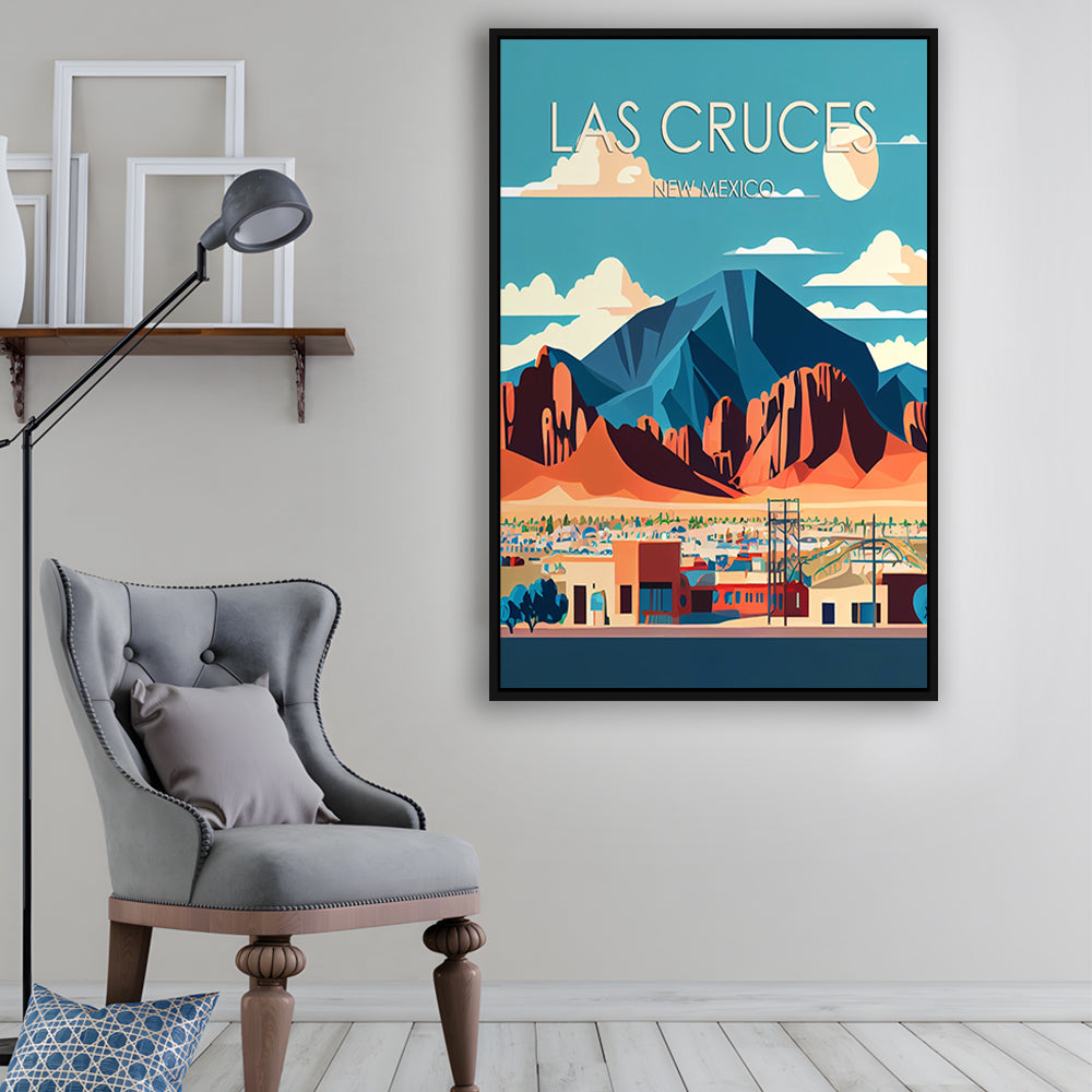 Las Cruces New Mexico Retro Art Print, Las Cruces City Wall Art, Floating Framed Canvas Print, Framed Picture, Painting Canvas