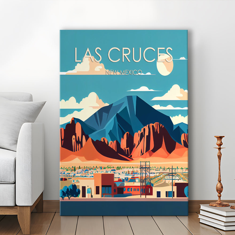 Las Cruces New Mexico Retro Art Print, Las Cruces City Wall Art, Canvas Print, Painting Canvas, Living Room Decor