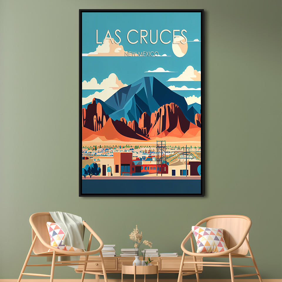 Las Cruces New Mexico Retro Art Print, Las Cruces City Wall Art, Floating Framed Canvas Print, Framed Picture, Painting Canvas