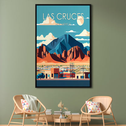 Las Cruces New Mexico Retro Art Print, Las Cruces City Wall Art, Floating Framed Canvas Print, Framed Picture, Painting Canvas