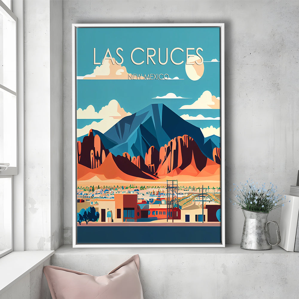 Las Cruces New Mexico Retro Art Print, Las Cruces City Wall Art, Floating Framed Canvas Print, Framed Picture, Painting Canvas