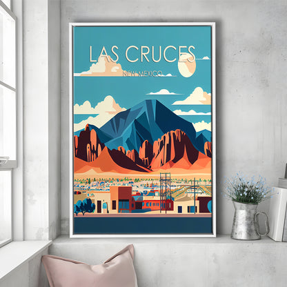 Las Cruces New Mexico Retro Art Print, Las Cruces City Wall Art, Floating Framed Canvas Print, Framed Picture, Painting Canvas