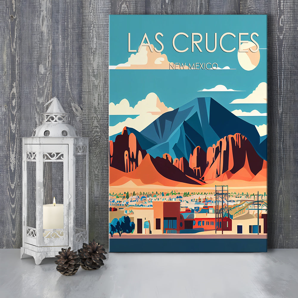 Las Cruces New Mexico Retro Art Print, Las Cruces City Wall Art, Canvas Print, Painting Canvas, Living Room Decor