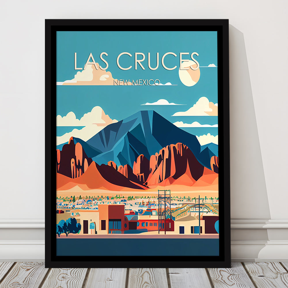 Las Cruces New Mexico Retro Art Print, Las Cruces City Wall Art, Floating Framed Canvas Print, Framed Picture, Painting Canvas